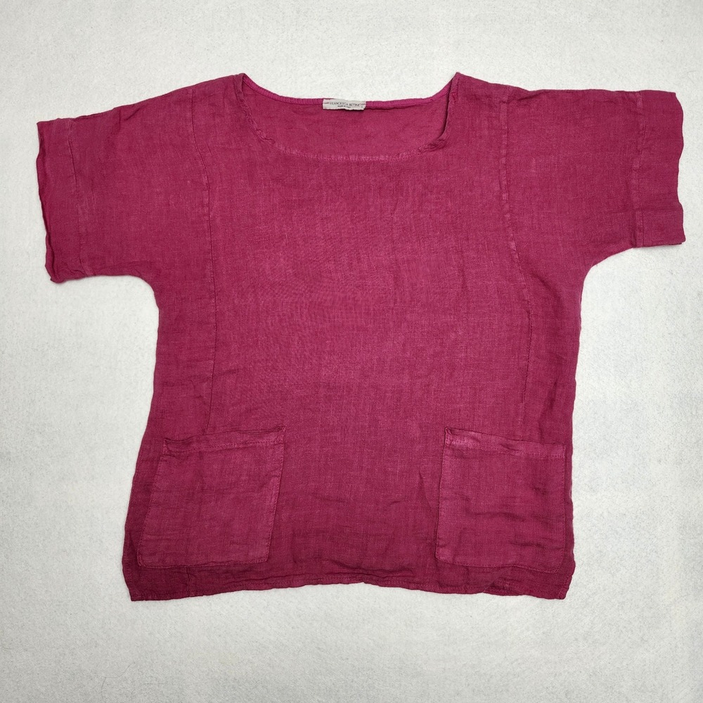 Francesca Bettini Italy Linen Boxy Top Large Pink Pocket Lagenlook Boho Coastal